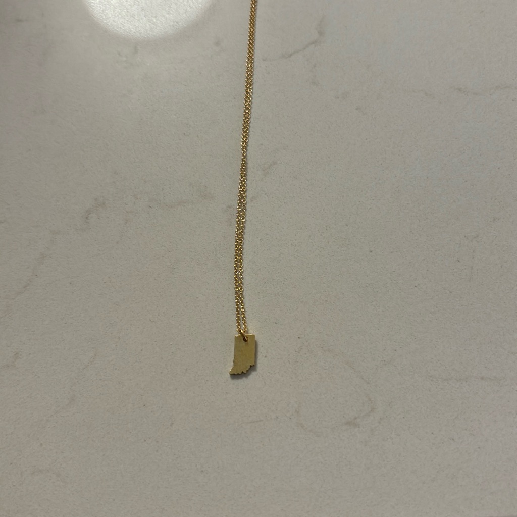 Brand New Gold Necklace With State Of Indiana Charm And 18” Chain